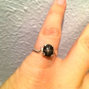 Natural Black-Star Diopside & Sterling Silver Ring